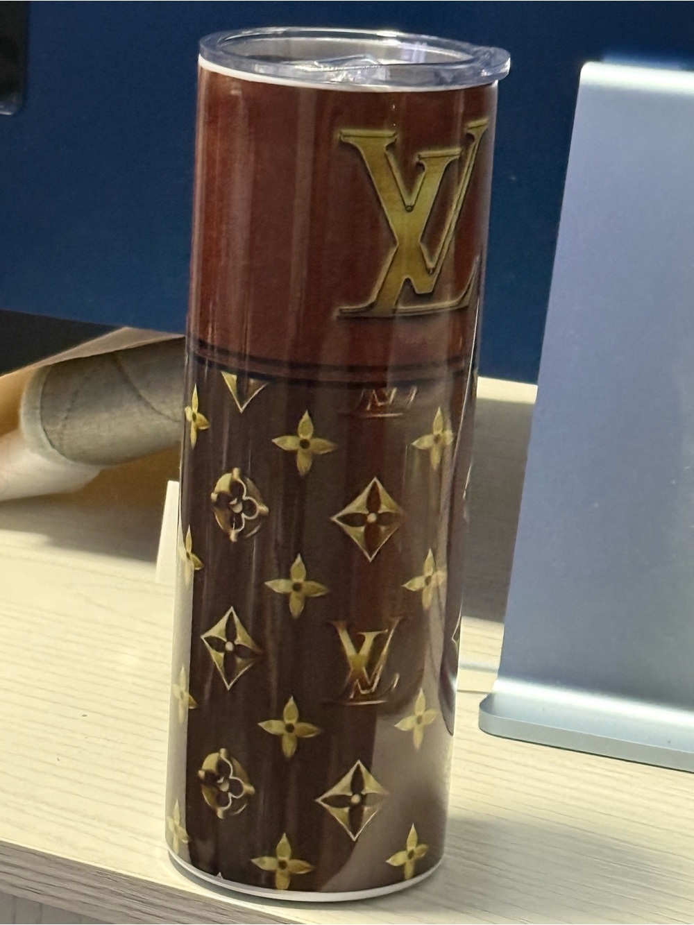 Brown and Gold Monogram Vase